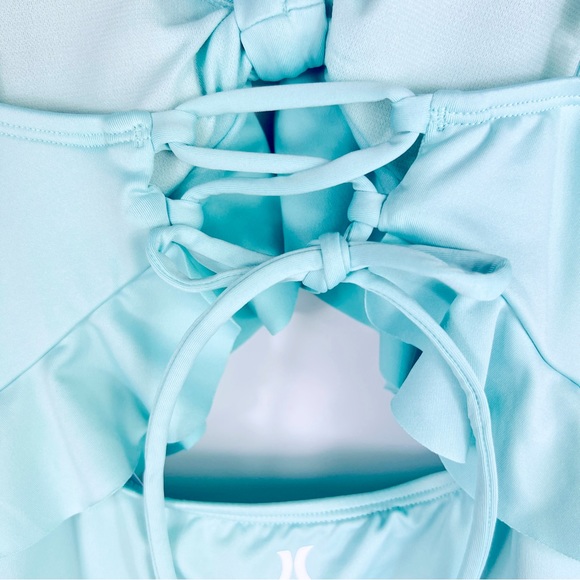 Hurley One Piece Cut-Out Ruffle Swimsuit Sea Foam Tiffany Blue M NWT - Picture 7 of 11